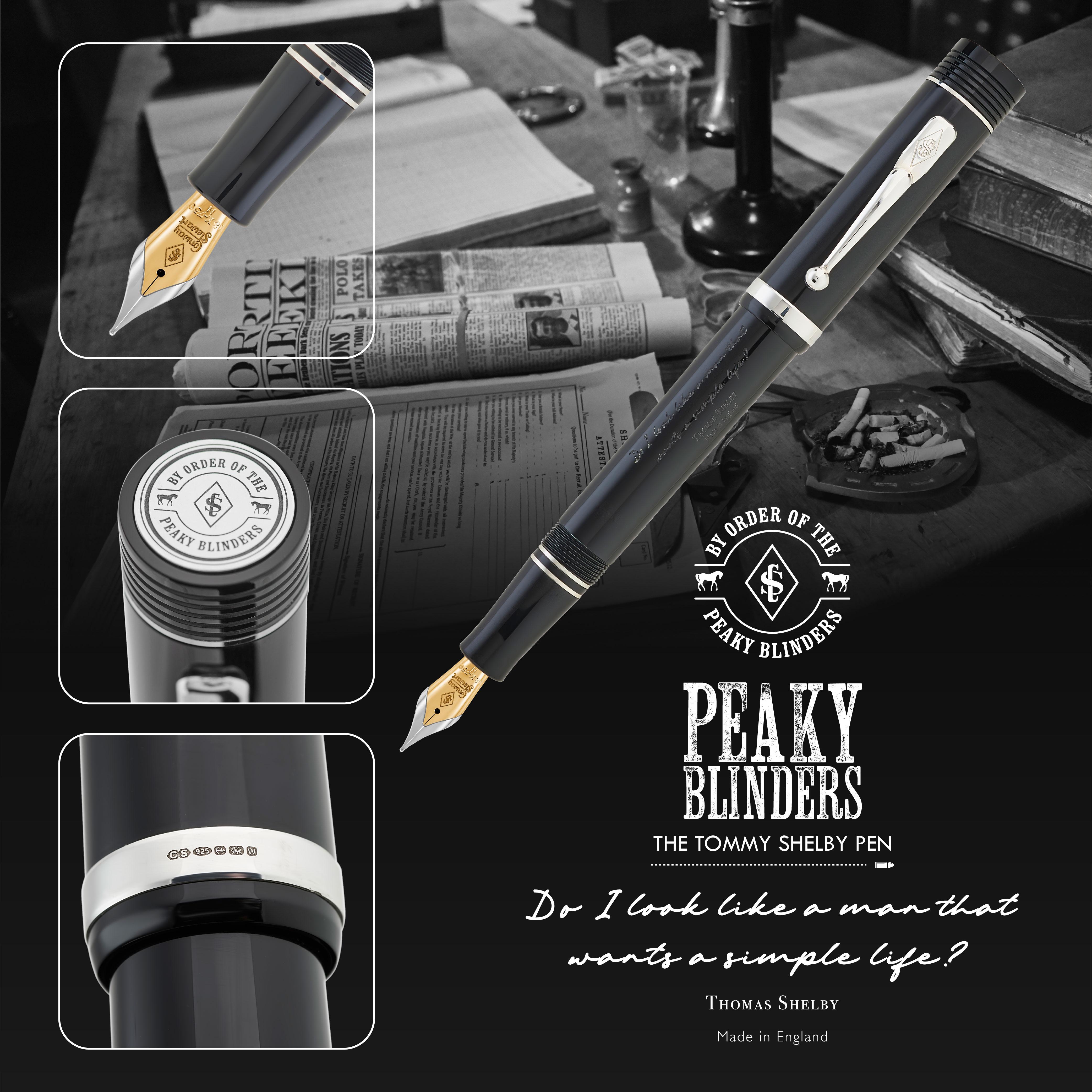 An image of the 'By Order of the Peaky Blinders' infographic, featured on a writing instrument by Conway Stewart