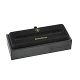 Conway Stewart pen presentation box, black case with gold branding, shown closed