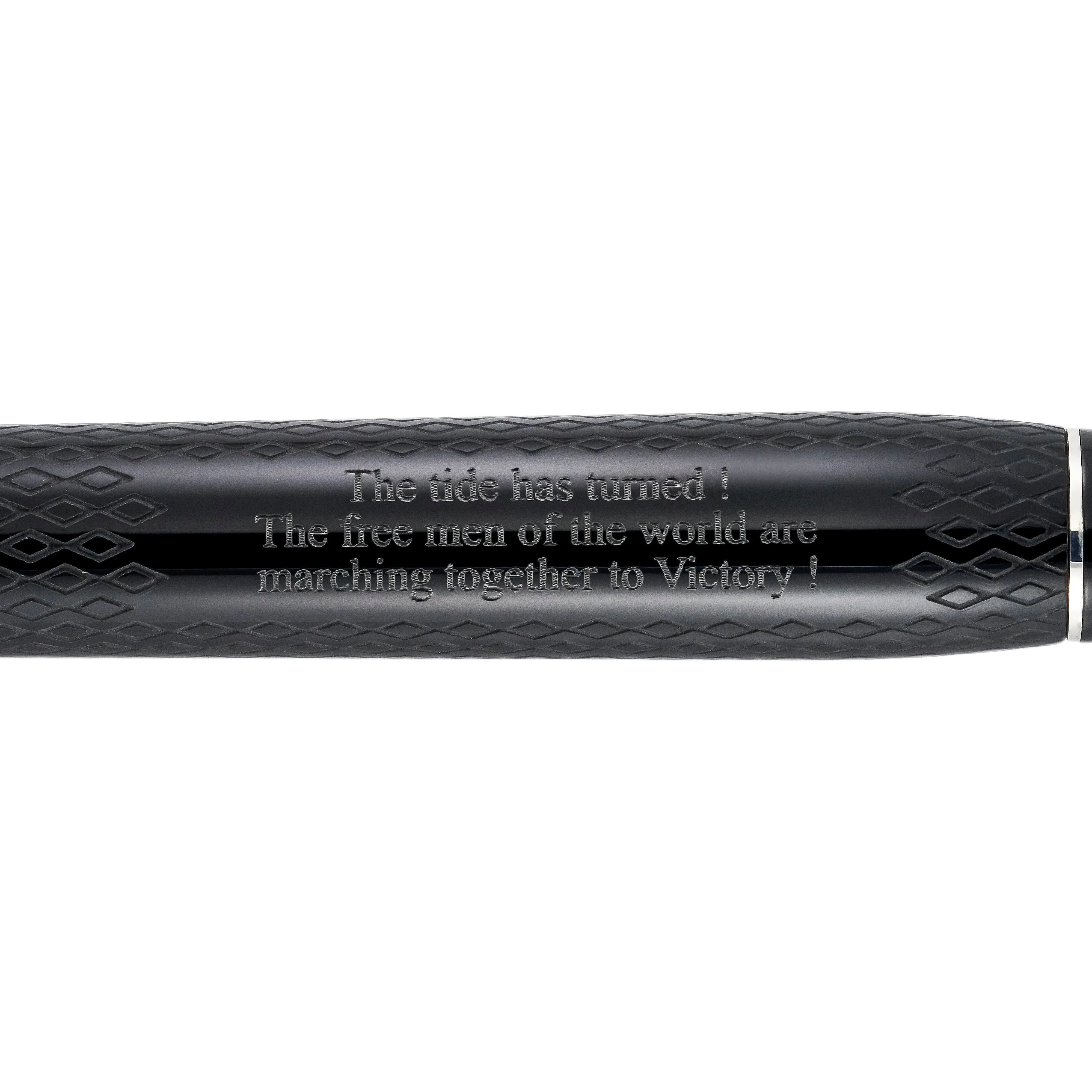 Engraved victory quotation on the barrel of the D-Day 80th Anniversary Pen