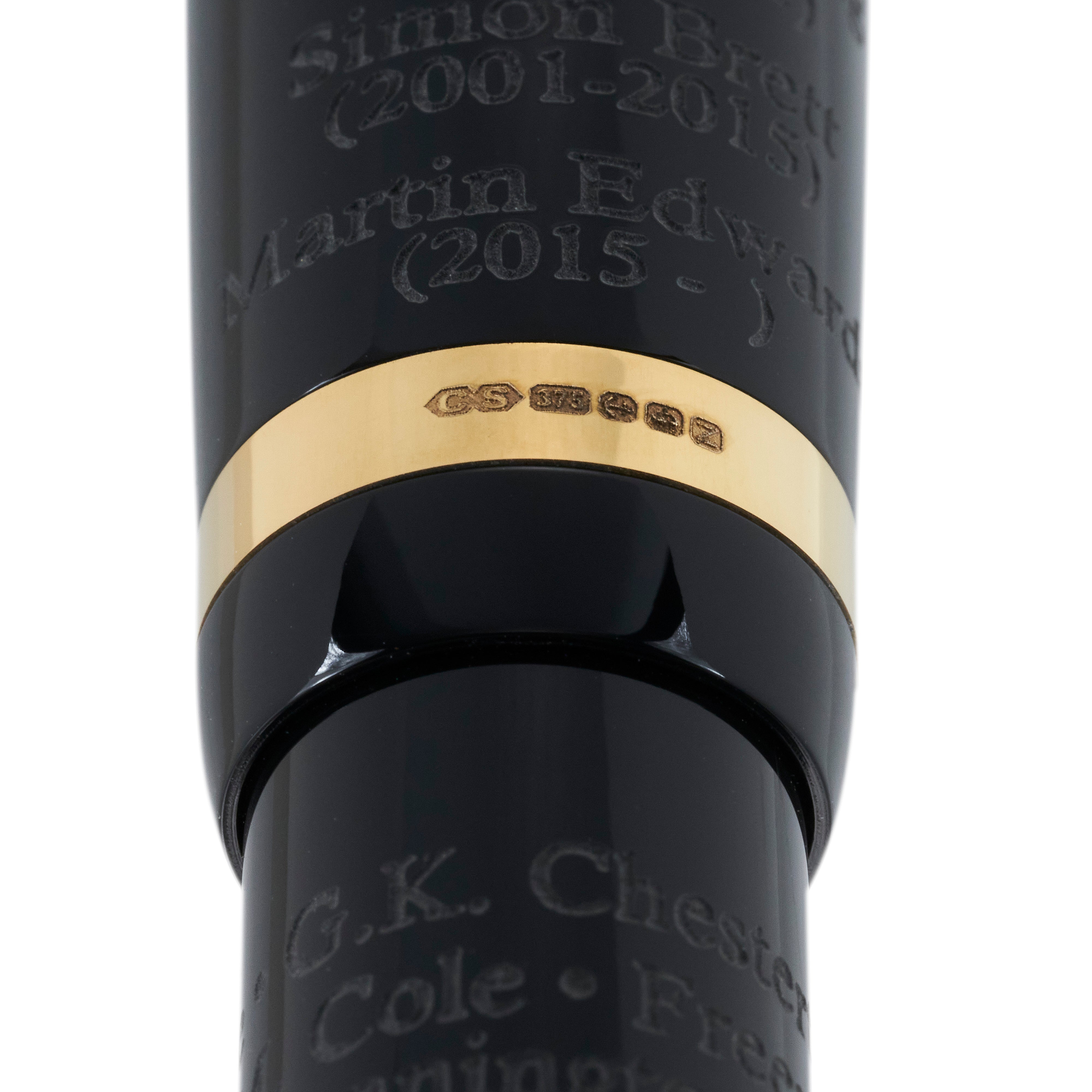 Gold band and engraving close-up on the Detection Club Pen