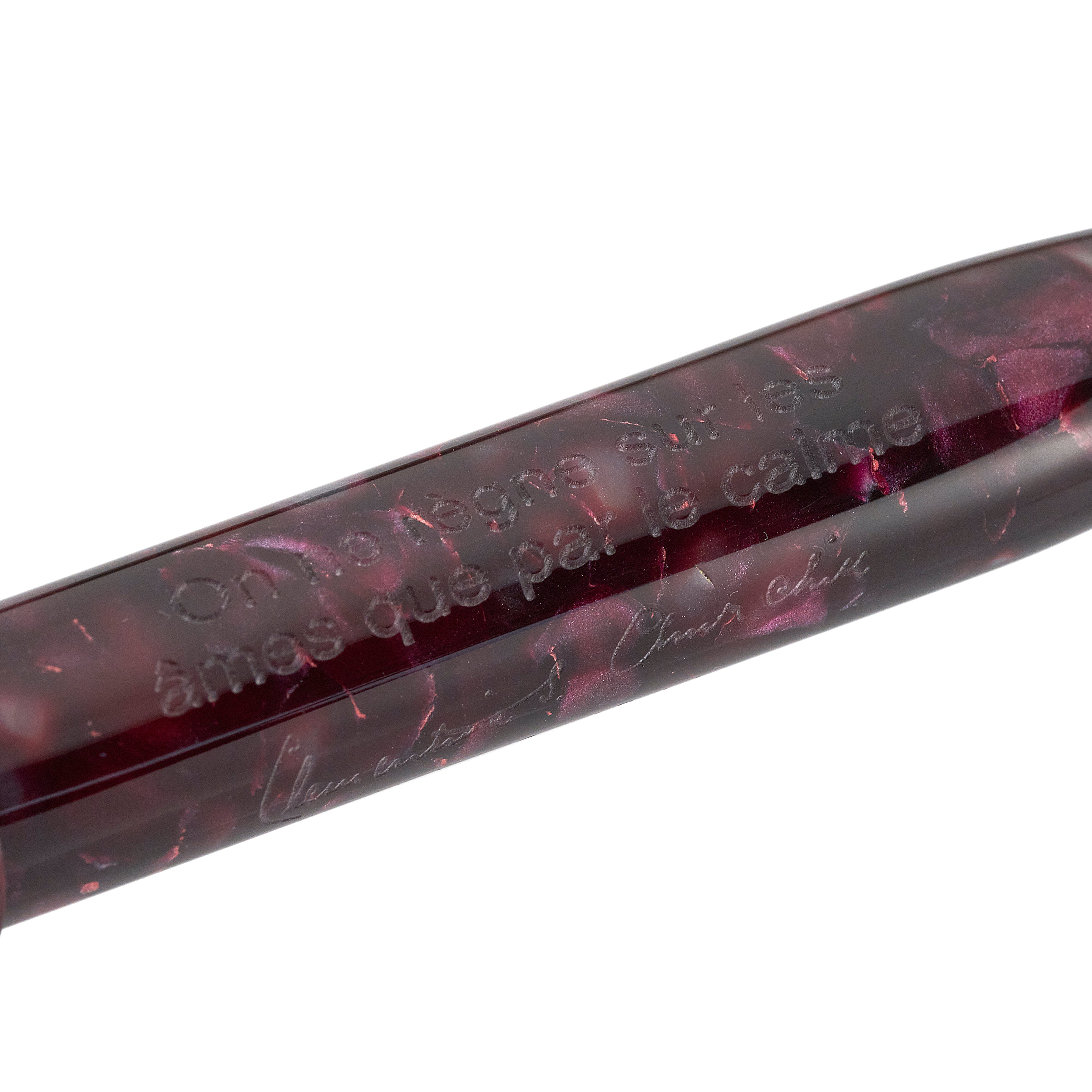 French inscription engraved on the barrel of the Lady Churchill Burgundy Pearl