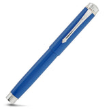 Silvicity Royale Blue rollerball capped, diagonal view showing the coloured barrel and sterling silver clip