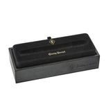 Conway Stewart presentation box, closed, in black leatherette with gold branding