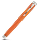 Silvicity Sunset Orange rollerball capped, diagonal view showing the coloured barrel and sterling silver clip