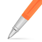 Close-up of the Silvicity Sunset Orange rollerball tip and chrome-tone point