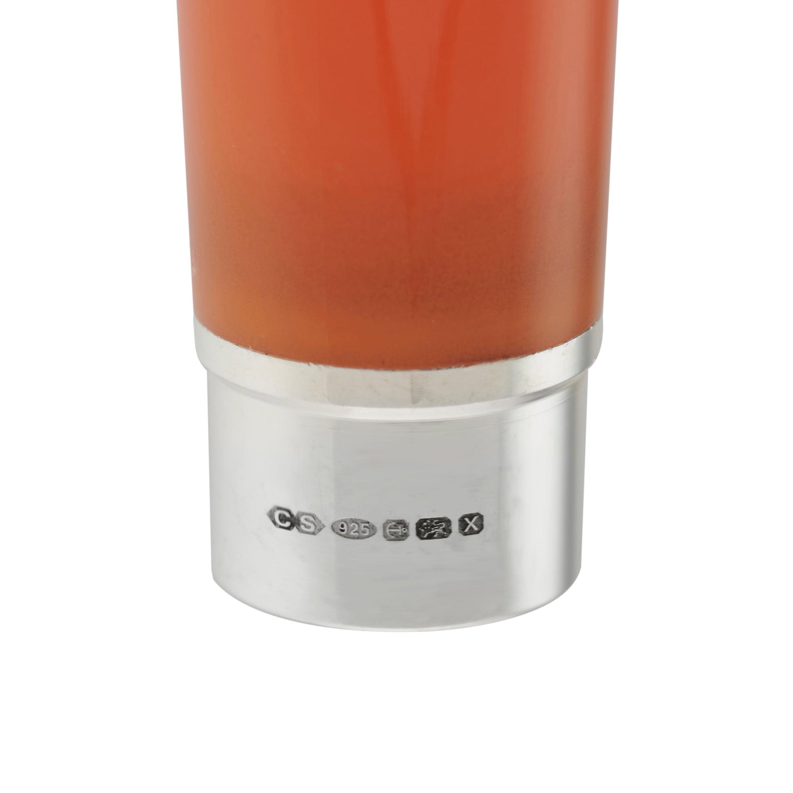 Close-up of the sterling silver hallmarks on the Silvicity Sunset Orange