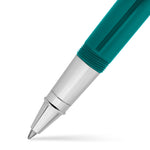 Close-up of the Silvicity Teal rollerball tip and chrome-tone point