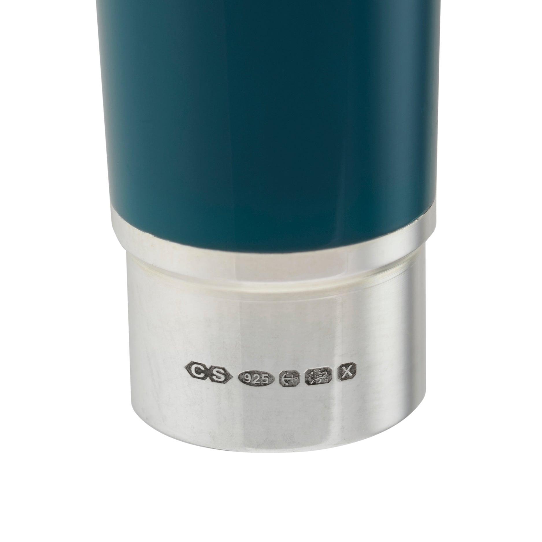 Close-up of the sterling silver hallmarks on the Silvicity Teal